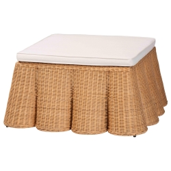 bali & pari Palm Scallop Natural Rattan Ottoman with Cushion - Handwoven Wicker Accent Bench or Footrest for Living Room, Bedroom, or Sunroom Decor, 35" Square
